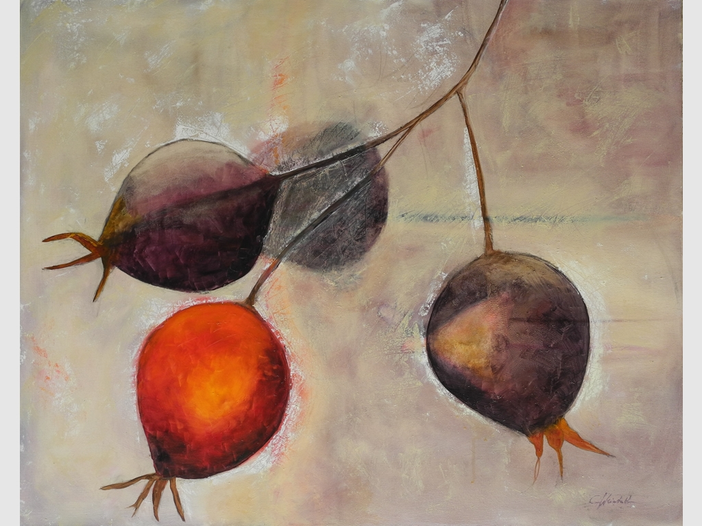 Rosehips IV, mixed media 80x100cm - SOLD