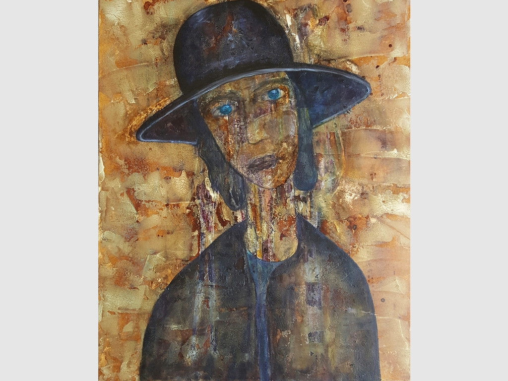 Girl with Hat, mixed media 110x90cm